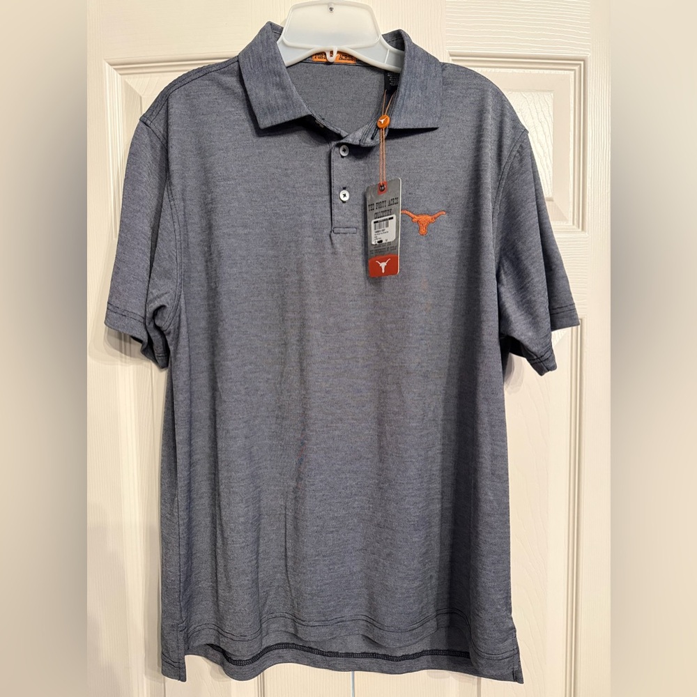 Forty Acres Polo Stripe Poly Modal Burl Black University Texas Longhorns SzM NWT